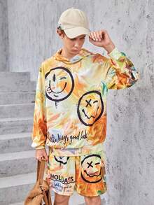 SHEIN Teen Boy Cartoon Graphic Tie Dye Hoodie & Shorts - Multicolor - View 5