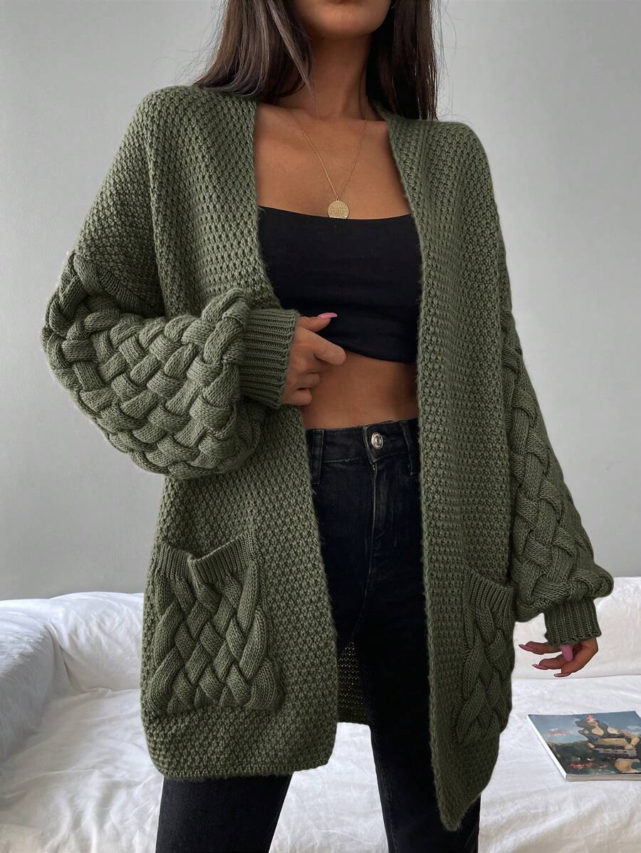 EURMUSE Dual Pocket Open Front Cardigan