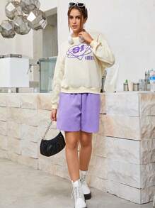 SHEINNeu 字母和卡通圖案落肩袖套頭衫 - 黃色 - 查看 6