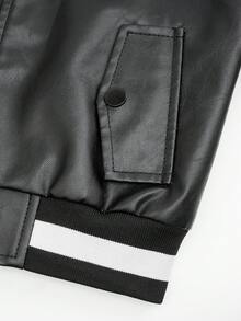 Chàng trai trẻ 1 Miếng Thêu Mẫu chữ Sọc trang trí chất liệu da PU Áo khoác bomber - màu đen - Xem 5