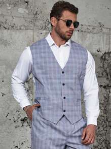 Manfinity Mode Men Plus Plaid Print Waistcoat Without Shirt