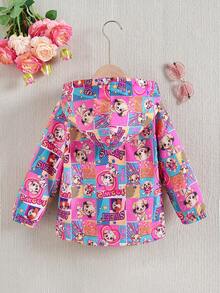 SHEIN 女小童波普藝術圖案毛絨內襯連帽外套無毛衣