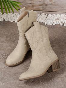 Fall/Winter 2025 Women's Vintage Fashionable Western Style Embroidered Cowboy Boots - Beige - View 5