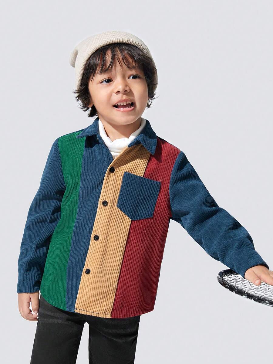 SHEIN 男小童撞色口袋貼布襯衫 - 藏蓝色 - 查看 1