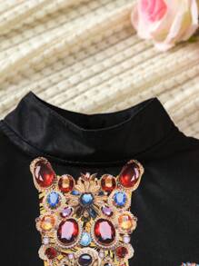 Baby Girl Cross Print Mock Neck Puff Sleeve Tee - Multicolor - View 4