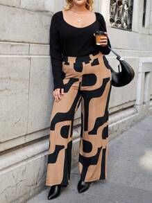 RueChic Plus Graphic Print Wide Leg Pants - Multicolor - View 1