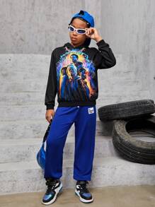 Tween Boy Letter And Figure Graphic Sweatshirt - Black - View 4