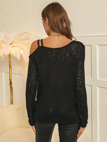 SHEIN Clasi 愛心圖案不對稱領麻花編織套頭毛衣 - 白色 - 查看 2