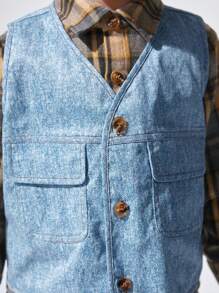 SHEIN Young Boy Plaid Print Shirt & Button Front Vest & Pants - Brown - View 6