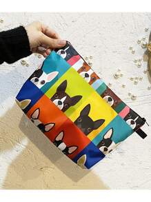 1 Bolsa de cosméticos con diseño colorido de perrito de dibujos animados, estética Y2K, bolsa de mano relajada y portátil para artículos de aseo, ideal como regalo para dama de honor, mamá, cumpleaños, amigos y maestros, y para decoración del hogar, baño, sala de estar y dormitorio, organizador de joyas, aceite de labios y esmalte de uñas