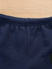 SHEIN 男嬰字母補丁細節衛衣和衛褲 - 寶藍色 - 查看 4