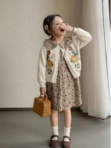 Cô Gái Trẻ In hoa Ditsy Cổ tròn Váy Smock - Nhiều màu - Xem 5