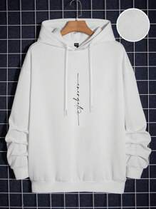 RueChic Sudadera con capucha con cordón estampado de letras para hombre