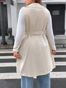 Calvaya Plus Waterfall Collar Belted Vest Trench Coat - Khaki - View 2