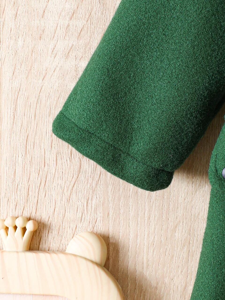 Baby Boy Fuzzy Trim Hooded Duffle Button Front Overcoat