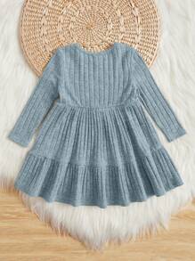 SHEIN Leap Crew Baby Girl Ruffle Hem Dress - Blue - View 2