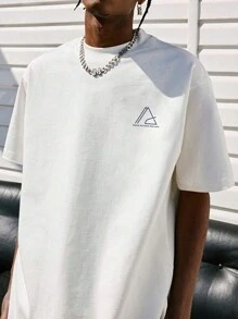 男士幾何印花插肩袖T恤 - 白色 - 查看 8