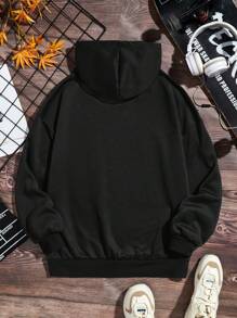 青少年男孩字母图案落肩卫衣 - 黑色 - 查看 2