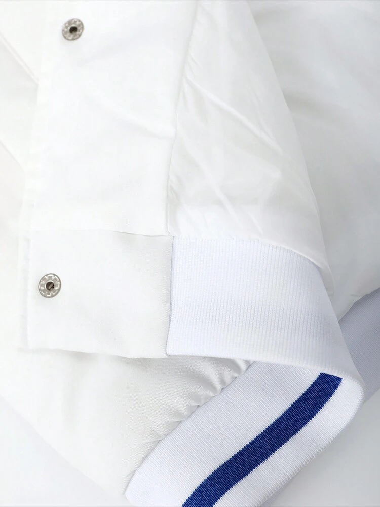 Loose Fit Men's Letter Graphic Hooded Padded Coat With Striped Trim And Drawstring (Without Sweater)