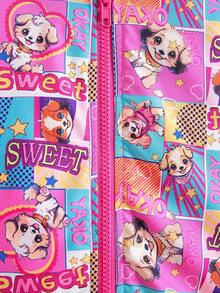 SHEIN 女小童波普藝術圖案毛絨內襯連帽外套無毛衣