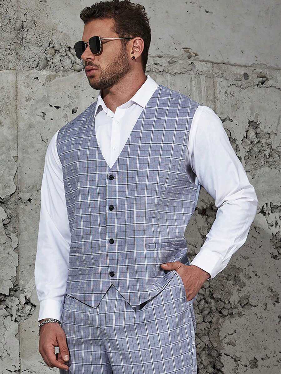 Manfinity Mode Men Plus Plaid Print Waistcoat Without Shirt