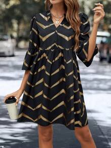 Chiquease Print Smock Dress - Black - View 5