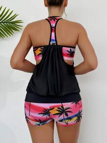 Swim Lushoire Summer Beach Tropical Print Shorts Tankini - Multicolor - View 2