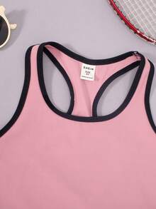 SHEIN Tween Girl Contrast Binding Racerback Sports Bra - Pink - View 3