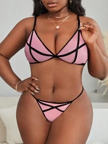 Classic Sexy Plus Contrast Binding Lingerie Set - Multicolor - View 2