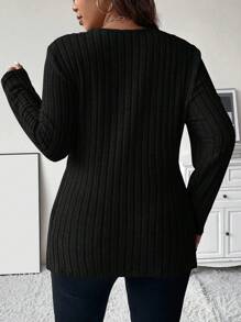 Calvaya Plus Solid Split Hem Tee - Black - View 2