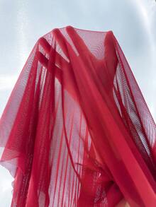 Contrast Lace Mesh Cami Nightdress - Burgundy - View 6