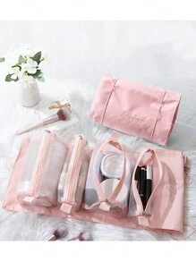 1個四合一網格大容量多功能化妝包，適用於女孩使用，可用作化妝包、化妝品袋、護膚品包、化妝品袋、旅行必備品、郵輪必備品、宿舍必備品、婚禮伴娘禮物、母親禮物、生日禮物、朋友和老師禮物、家居裝飾、浴室客廳臥室裝飾、浴室組織、珠寶組織、唇油組織、指甲油組織、儲物化妝組織、化妝箱 - 粉色 - 查看 6