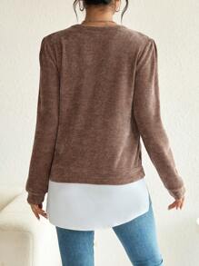 SHEIN Maternity 2 In 1 V Neck Sweatshirt, For Winter - Khaki - View 2