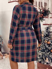 EMERY ROSE Hơn In kẻ sọc Tay Raglan Thắt lưng Váy sơ mi - Nhiều màu - Xem 2