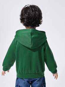 SHEIN Áo nỉ có mũ trùm đầu, túi kangaroo, in chữ cái dành cho bé trai. - màu xanh lá - Xem 2