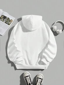 Teens Boys' Casual Solid Color Long Sleeve Hoodie Sweatshirt - White - View 2