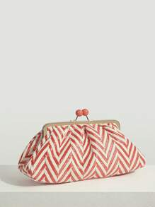 SHEIN VCAY 豪華晚餐包、晚餐包迷人、優雅、精緻、安靜豪華V 形吻鎖草編包適合女士、女士、派對女孩、新娘完美派對、婚禮、舞會、晚餐/宴會、晚餐/宴會、送給女性媽媽的最佳禮物老師朋友伴娘 - 彩色 - 查看 3