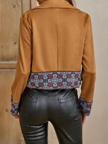 SHEIN LUNE Cazadora con estampado geométrico de cuello con solapa con parte delantera abierta - Caqui - Ver 2