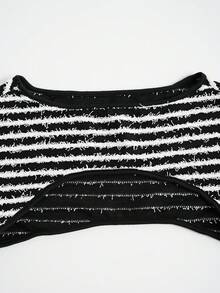 SHEIN Unity Striped Super Crop Top Without Cami Top - Black and White - View 3