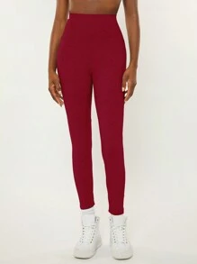 SHEIN BASICS Chất rắn Cao eo Xà cạp - Màu Hoa hồng đỏ - Xem 4
