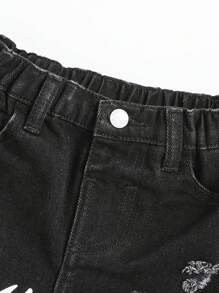 SHEIN Young Boy Slogan Graphic Ripped Jeans - Black - View 3