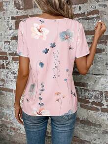 EMERY ROSE Floral Print V Neck Blouse - Pink - View 2