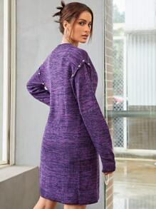 SHEINNeu Space Dye Drop Shoulder Button Front Cardigan - Purple - View 2