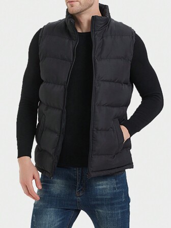 Men Slant Pockets Sleeveless Padded Coat, Fall/Winter