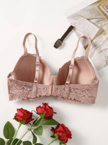 Floral Lace Underwire Bra Lingerie - Dusty Pink - View 2
