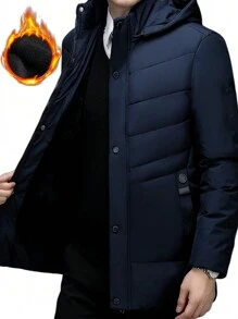 Manfinity Homme Áo khoác nam dáng rộng có mũ trùm đầu, lót nhiệt, đệm, áo khoác bong bóng khi đi chơi, áo khoác mùa đông màu xanh đậm, quà tặng cho bạn bè, chồng, bạn trai - Màu xanh hải quân - Xem 5