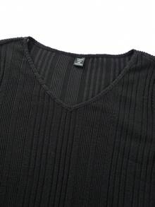 SHEIN EZwear Vestido tejido de canalé con abertura en el muslo - Negro - Ver 4