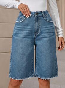 EMERY ROSE High Waist Raw Trim Denim Shorts