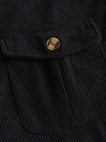 SHEIN LUNE Plus Flap Pocket Drop Shoulder High Low Hem Corduroy Coat - Black - View 8