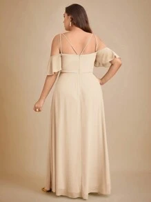 SHEIN Belle Plus Cold Shoulder Ruffle Trim Maxi Chiffon Bridesmaid Dress - Apricot - View 2